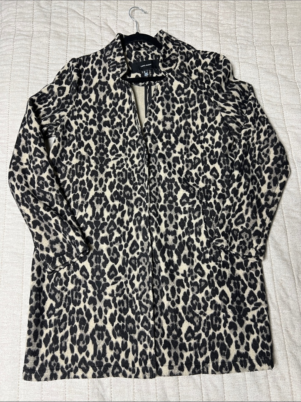 Leopard Print Long Sleeve Women's Jacket - Black & Cream